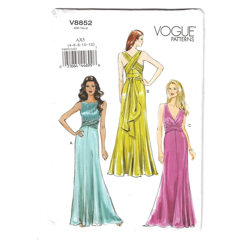 Vogue 8852 Misses' Dress Size AX5 4-6-8-10-12 Average Sewing Pattern Uncut